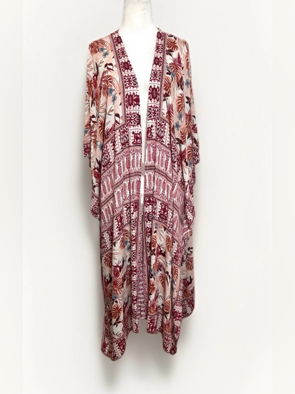 Knox Rose Kimono Cardigan Women M/L Floral Open Boho Long Length Gypsy Festival